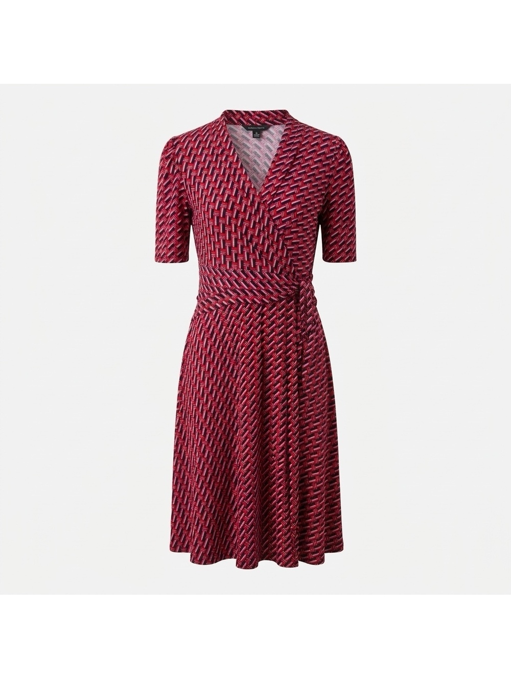 JH Geometric Print Wrap Dress in Red and Black, Size Medium